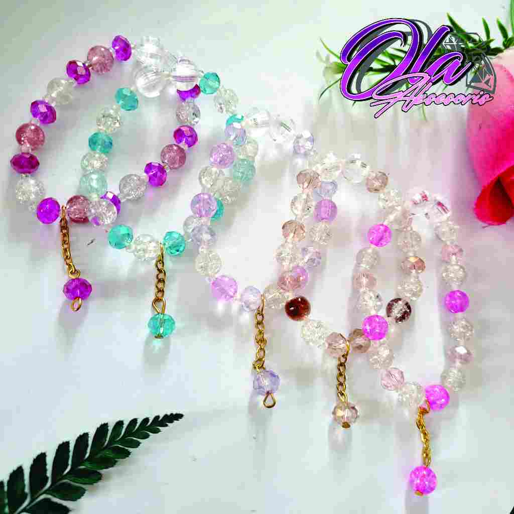 Gelang Kristal Korea / Gelang estetik / Gelang Wanita / Gelang Manik Kaca / Gelang mote