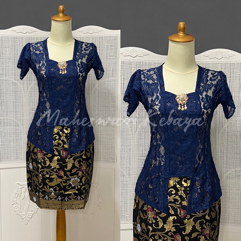 Kebaya Bali Set Brukat Lilit Navy Rok Pendek
