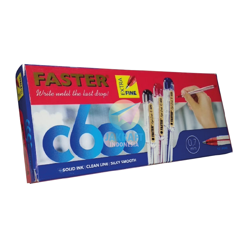 

(12 Pcs) Pulpen Ballpoint Pen FASTER C600 Hitam Black Tebal 0.7 mm Anti Macet Anti Macet High Grade Easy Grip Solid Ink