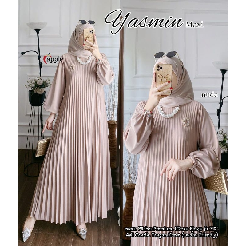 YASMIN DRESS GAMIS PLISKET POLOS TERBARU GAMIS INNER DRESS GAMIS PLISKET KONDANGAN GAMIS PLISKET LAM