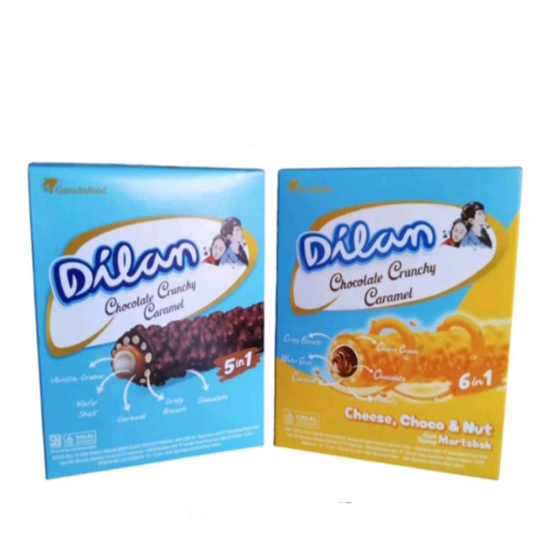 

Dilan Wafer Chocolate Crunchy Caramel 5in1 / Cheese 6in1 Box (Isi 12pc @24gr)