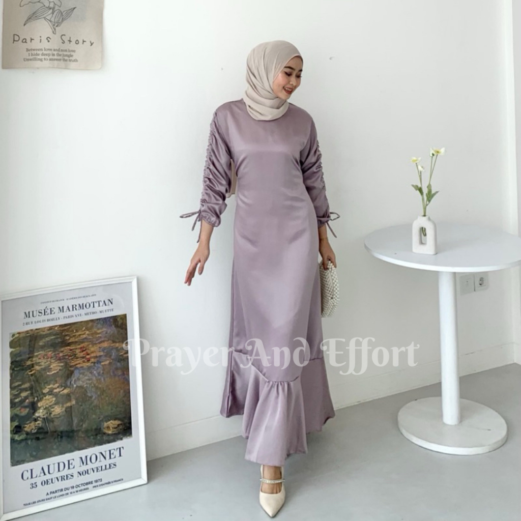 Gamis AMEERA Gaun Muslim Gaun Baju Wanita A Line Bodycon Maxi Casual Style Dres Gamis Tangan Balon K