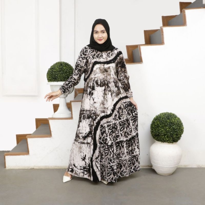 Gamis Abstrak motif Cap Moderen Terbaru Gamis Rayon gamis batik moderen