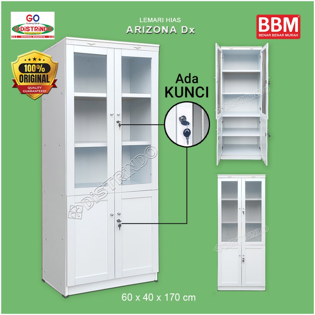 DISTRINDO - BUFET LEMARI HIAS ETALASE PINTU KACA + 2 KUNCI SERBAGUNA UNTUK TAS, KOSMETIK, KONFEKSI