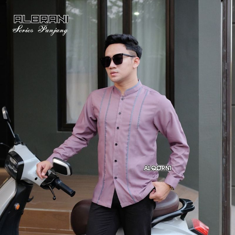 Baju muslim pria lengan panjang polos motif albrani series koko hadroh elegan bahan katun kemko taqw
