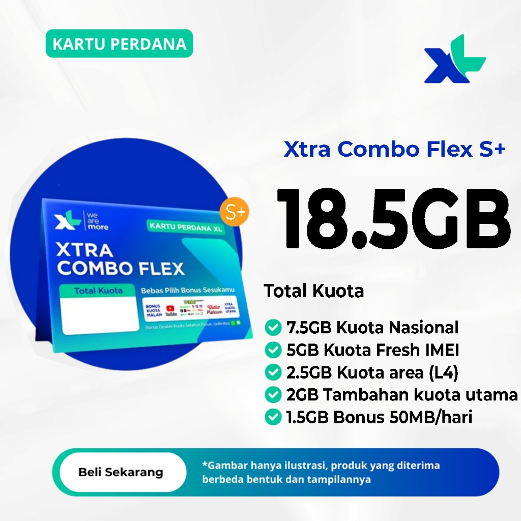 TERMURAHH Kartu Perdana Xtra Combo Flex S+ 18.5GB - Kartu Perdana Kuota XL Xtra Combo Flex