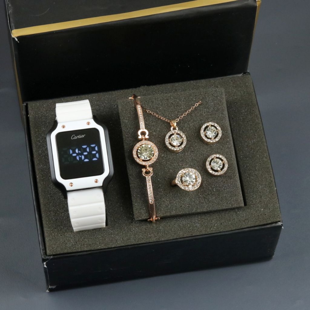 HAMPERS PAKET JAM TANGAN WANITA - JAM TANGAN LED / DIGITAL - INCLUDE KOTAK/BOX FREE ACC GELANG, KALU