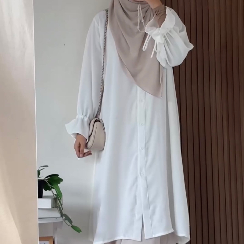 BEST SELLER QIANA TUNIK BY SAFALUNAKU MIDI DRESS SIMPLE ELEGANT CRINKLE PREMIUM / TUNIK BROKEN WHITE