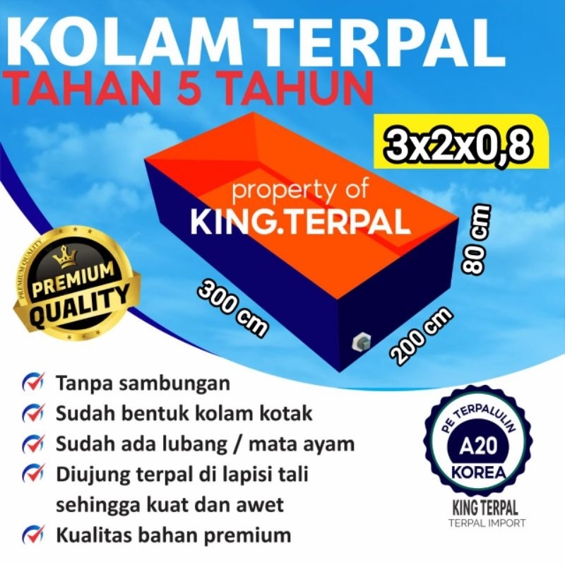 Terpal Kolam Terpal Ikan Kotak Bahan A20 Korea 300x200x80 / 200x300x80 / 3x2x80 / 2x3x80 Kolam Terpa