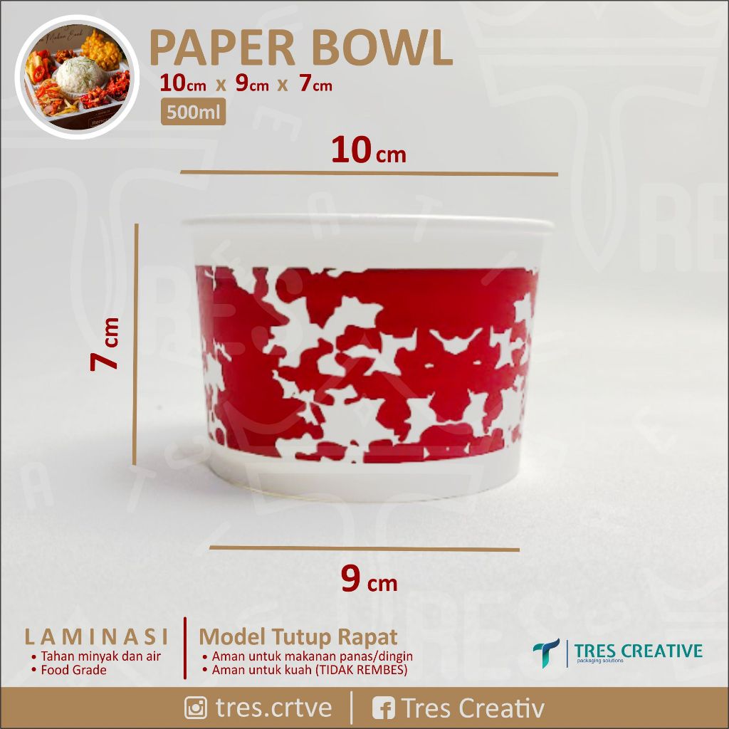 Paper Bowl 500 ml / Mangkok Kertas / Rice Bowl Paper 500 ml full print