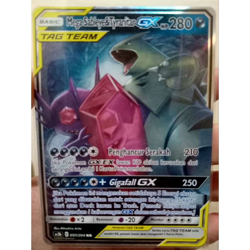 KARTU POKEMON MEGA SABLEYE & TYRANITAR GX RR INDONESIA HOLO