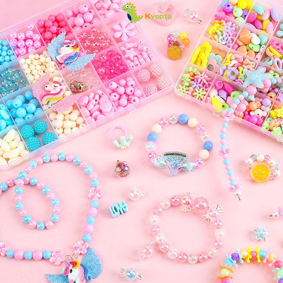Dijamin Asli  Kyopta Beaded diy Manik manik gelang set kotak dan tali Meronce manik manik Mainan edu