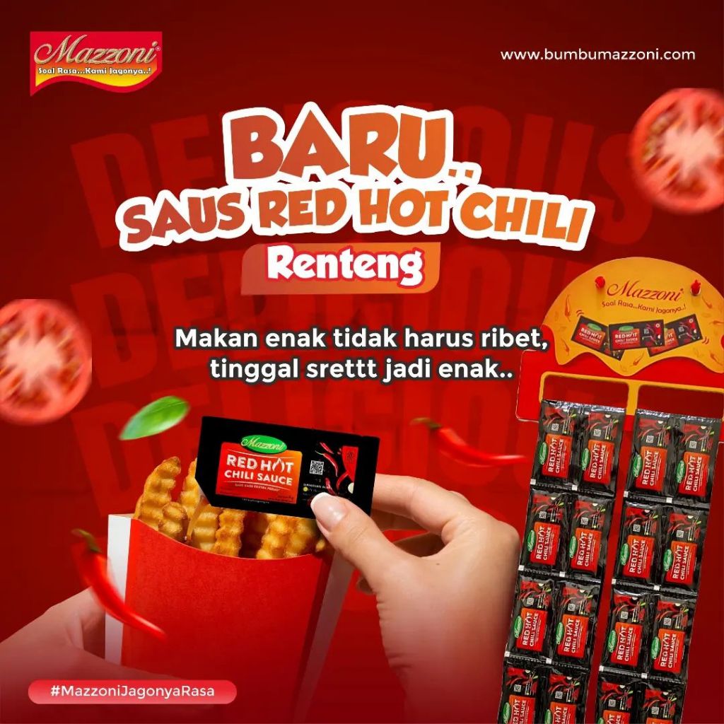

Mazzoni Red Hot Chili Sauce Renteng 8 Gram isi 24 Pcs