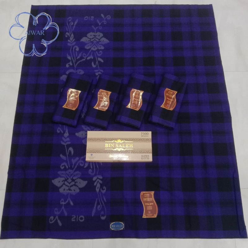 Sarung Bin Saleh 7500 Benang Motif BHS kotak-kotak jadul tumpal kembang khusus warna hitam