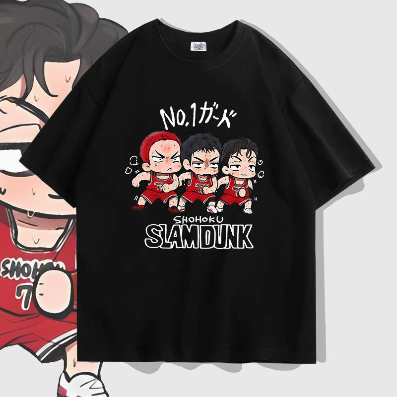 Kaos Slam Dunk Shohoku Badass Trio Anime Manga Otaku Wibu Unisex Retro High School Basket Ball Team