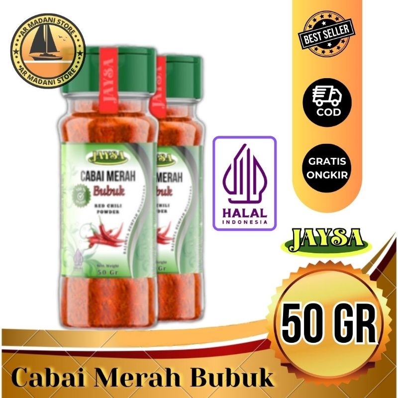 

JAYSA Bubuk Cabai 50 gr / Chili Powder / Cabe Merah Bubuk / Ground Red Chilli / Cabai Merah Bubuk / Bubuk Cabe / Cabai Bubuk / Serbuk Cabai Merah / Cabai Bubuk Murni / Pure Chili Powder / Cabe Bubuk Asli / Bumbu Instan / Bumbu Masak / Bumbu Murah