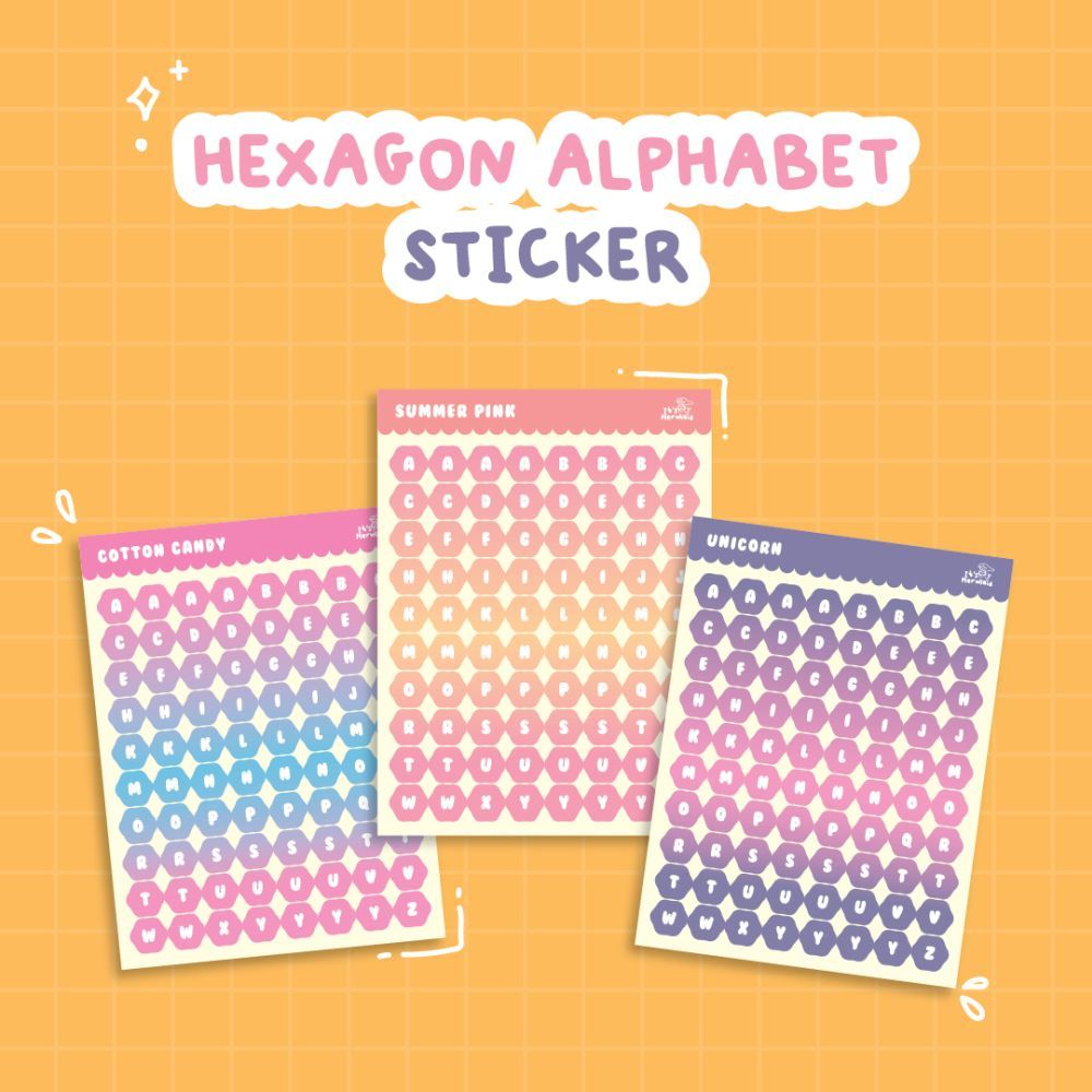 

IT'S MERMAID Hexagon Alphabet Sticker Sheet / Stiker Huruf Kiss Cut