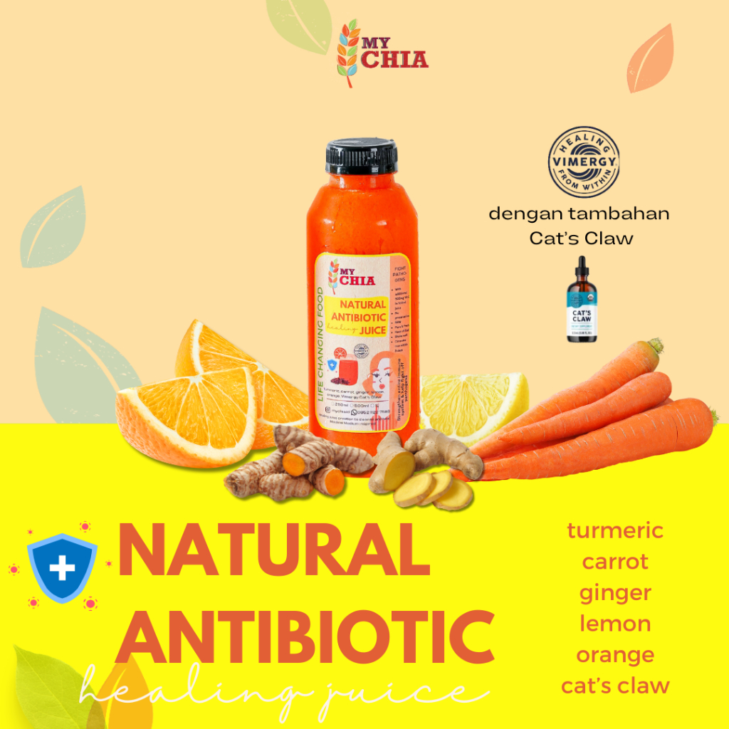 

Natural Antibiotic Healing Juice 1 Liter Jus Immunity Series dengan Vimergy Cat's Claw untuk imun Cold Pressed My Chia