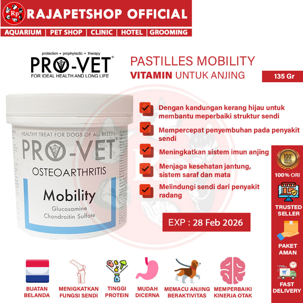 PROVET PASTILLES MOBILITY SUPLEMEN TULANG VITAMIN SENDI ANJING 135 GR