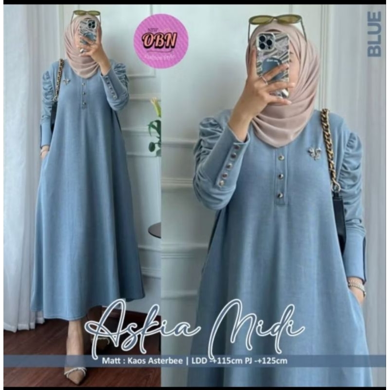 Askia midii dress knit premium gamis wanita polos terbaru