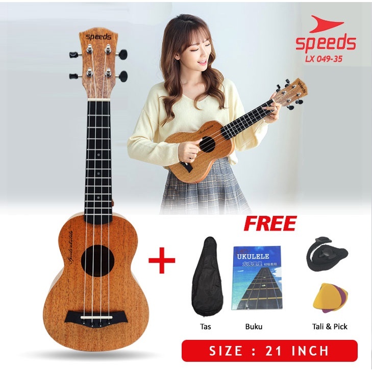 SPEEDS Ukulele 21 Inch Gitar Akustik Kayu Sopran 4 Senar Nylon Free Tas Gratis Pick 049-35