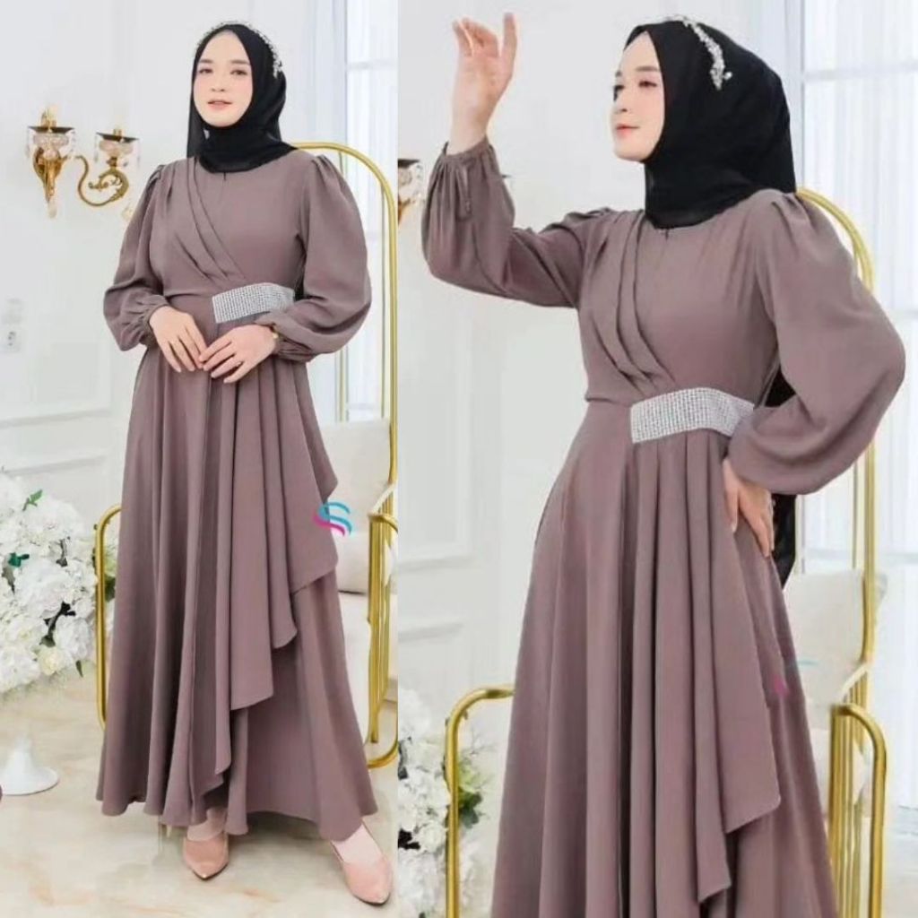Salma Dress Layer Ruflle Rok Payet Diamond Kekinian Mewah untuk Kondangan - Dress mewah Ceruty Babyd