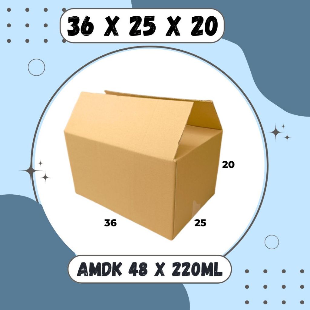 

Kardus AMDK 36x25x20 (220ml Isi 48) Kardus Packing Karton Dus Kotak Kemasan Air Minum Jamu Madu Obat