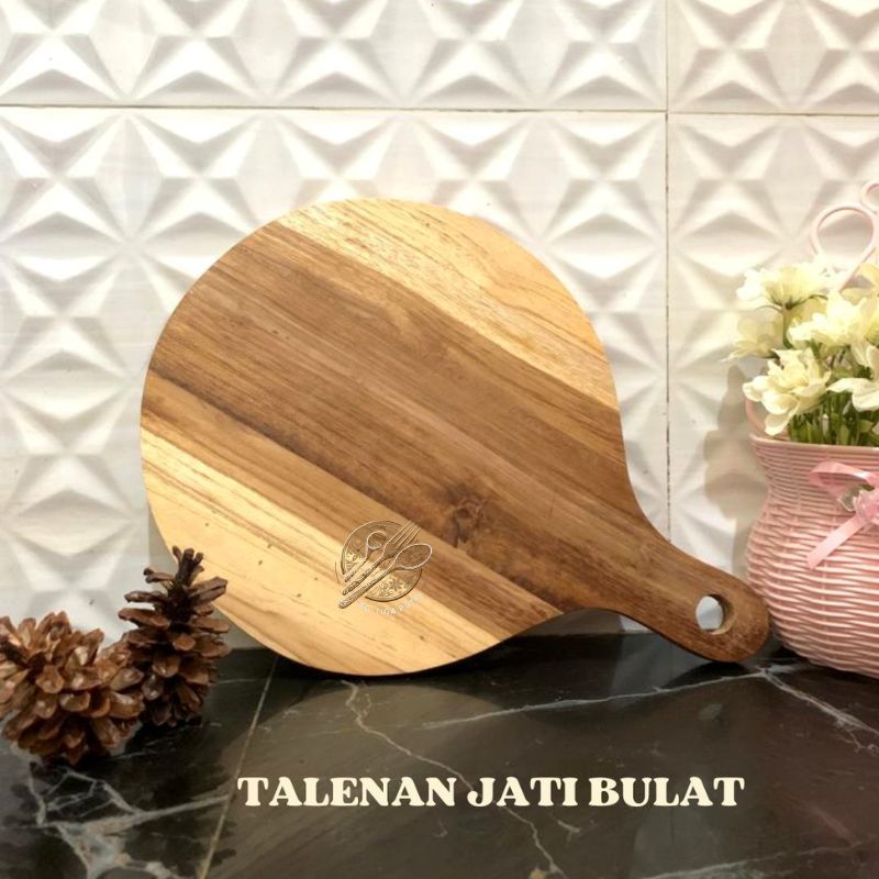 Talenan Kayu Jati Bulat Finishing Food Grade/ Talenan Kayu Jati Tebal Kuat dan Awet