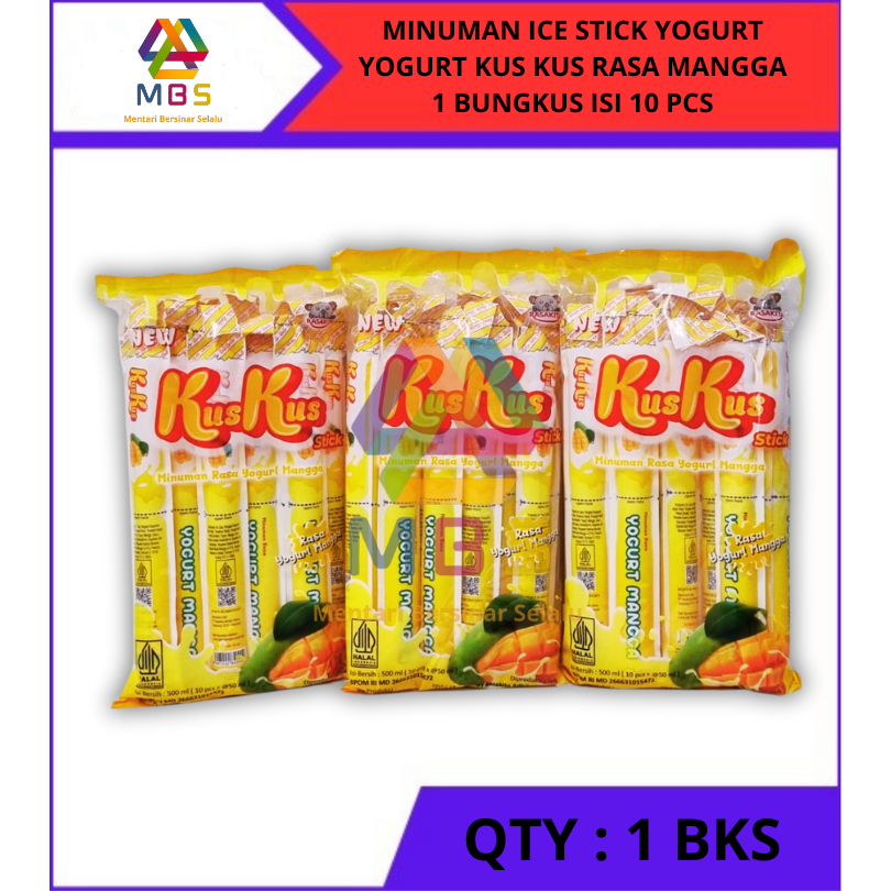 

HARGA 1 BUNGKUS ISI 10 PCS MINUMAN ICE STICK YOGURT KUS KUS RASA MANGGA