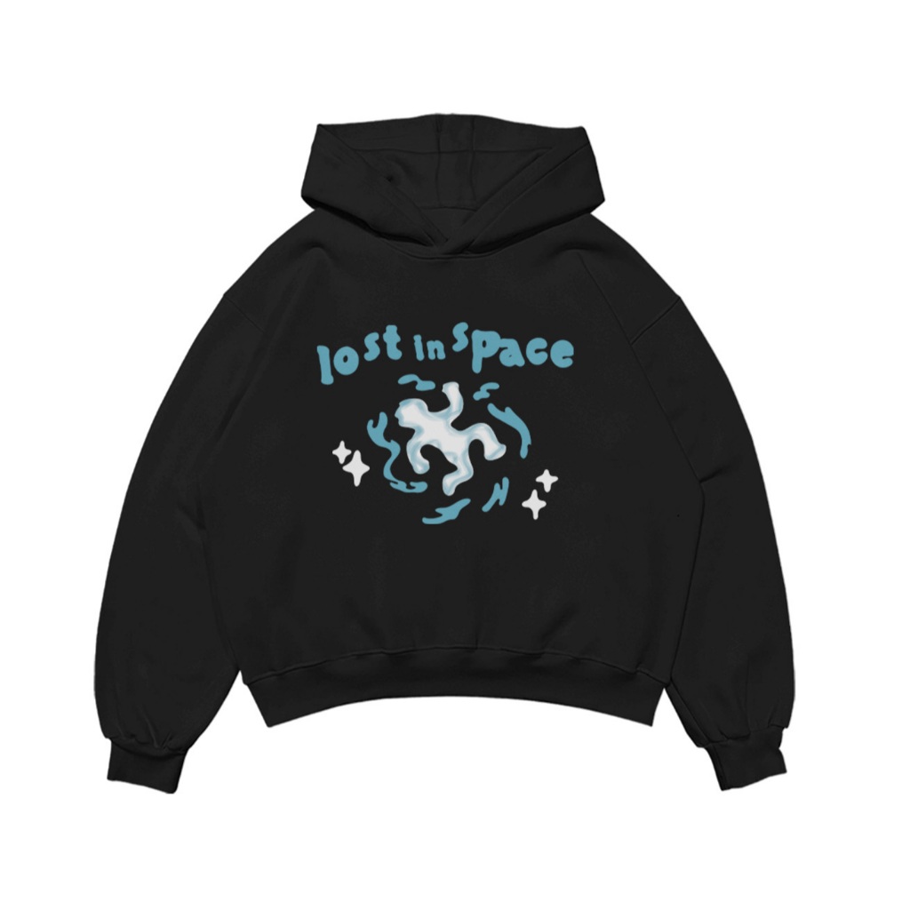 HOODIE BOXYCALM DOWN /  LOST IN SPACE BLACK / 300 GSM / HOODIE BOXY UNISEX / HOODIE BOXY OVERSIZE/ H