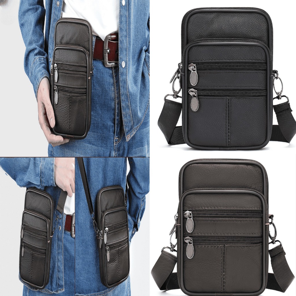 TAS SELEMPANG KULIT IMPORT PRIA MULTIFUNGSI / TAS PINGGANG IMPORT PRIA KULIT / TAS HP LEATHER - 1004