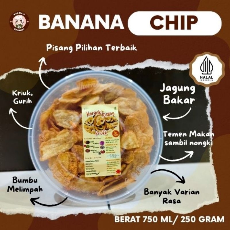 

Keripik Pisang Gurih Rasa Jagung Bakar/Banana Chips Bulat