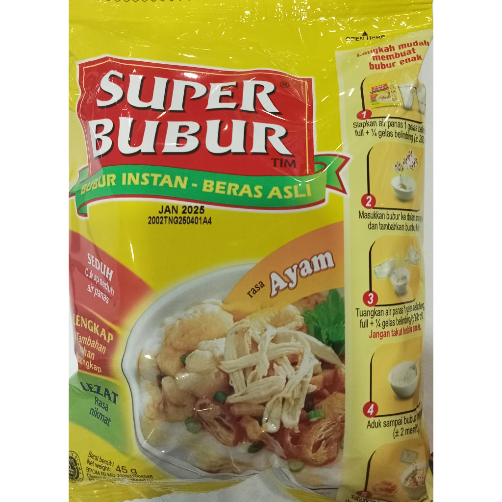

Bubur Instan Super Bubur 45 gr ( 1 renceng isi 5 sachet) - rasa ayam