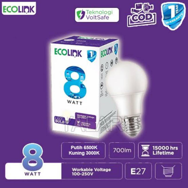 Lampu LED Ecolink 8 Watt Putih/Kuning