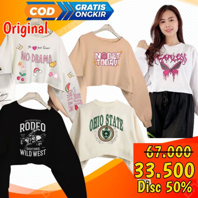 ZAHAQUEEN ~ SWEATER CREWNECK CROP BAHAN FLEECE PREMIUM Rod Wild West / GIRLS Fleece / Fearless / No 