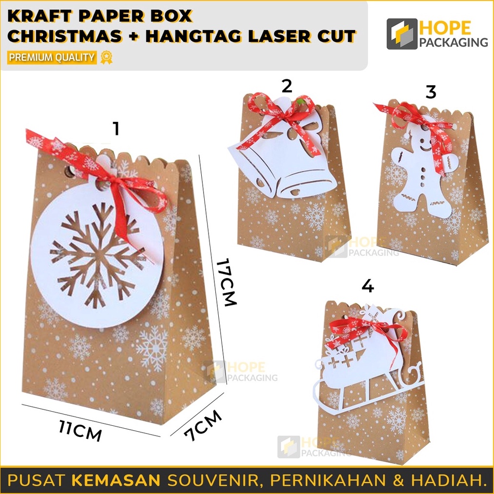 

READY STOCK Paper Box Kraft Natal Hangtag Lasercut Kantong Souvenir Kertas Coklat Souvenir Natal Pita Merah Paper Bag Natal Bingkisan Natal Hampers Natal