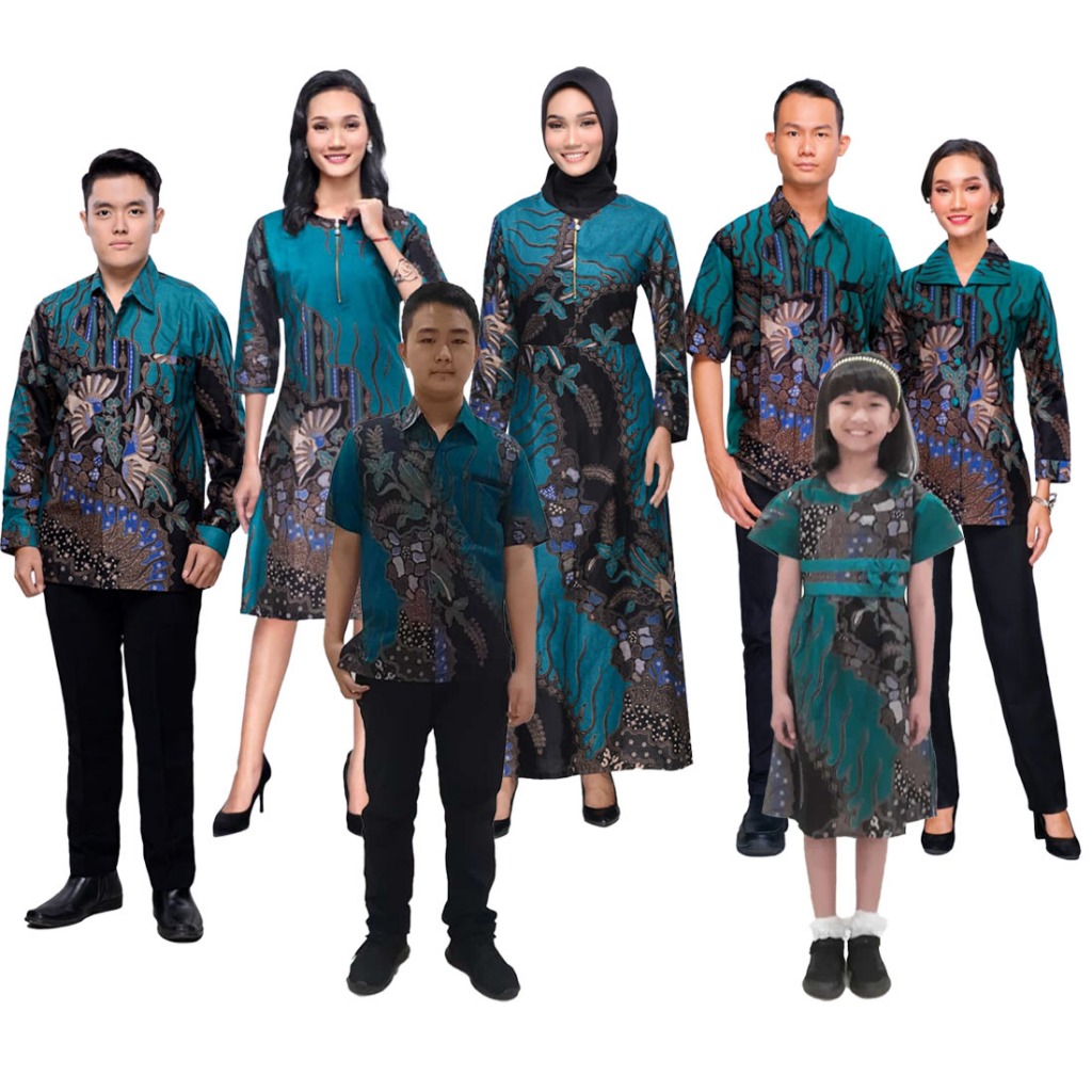 Baju Batik Couple Keluarga Set Ayah Ibu Anak - Batik Vivo Tosca Modern Gamis Tunik Kemeja Seragam Ko