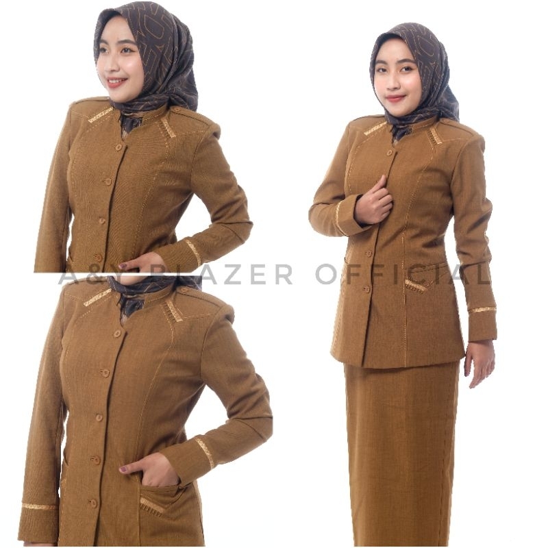 [06] [ BAHAN TEBAL ] A&Y Blazer Baju Seragam PDH pemda Guru / PNS Wanita Warna Khaki Tua & Khaki