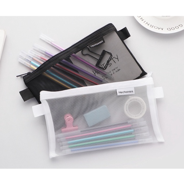 

PRODUK TREND Tempat Pensil Jaring Kotak Pensil Mesh Transparan Kapasitas Besar