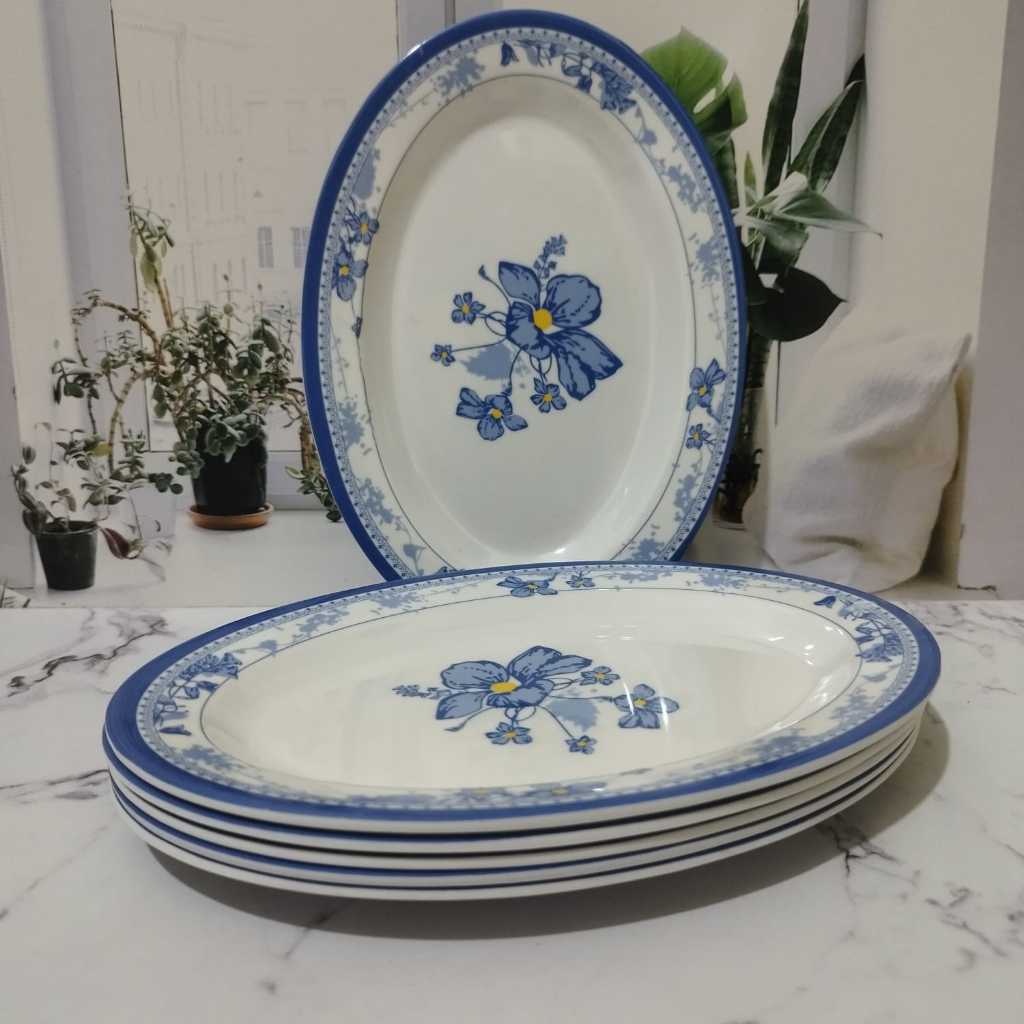 Piring Melamin Oval Motif Bunga Ukuran 9 Inci - 1 Lusin