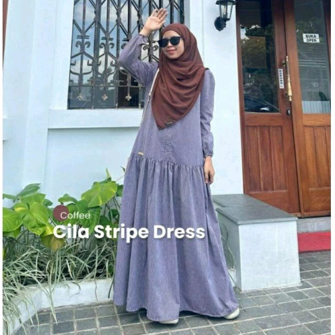 GAMIS CILA STRIPE (GAMIS SAJA) BY AURORA HIJAB // GAMIS KATUN SYARI // GAMIS GARIS KECIL // GAMIS KA