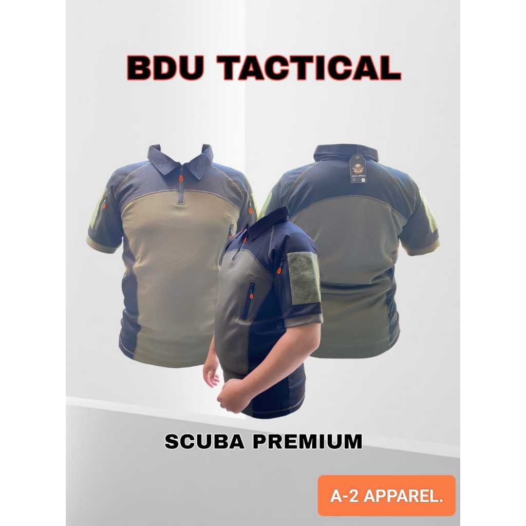 Baju BDU Tactical Bahan Full Scuba / BDU Combat Shirt Warna Hijau Kombinasi Hitam