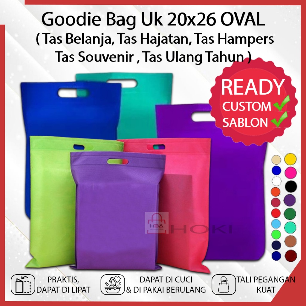 

GOODIE BAG OVAL 1KODI 20PCS - TAS SPUNBOND POLOS CUSTOM MODEL UKURAN KECIL 20x26CM