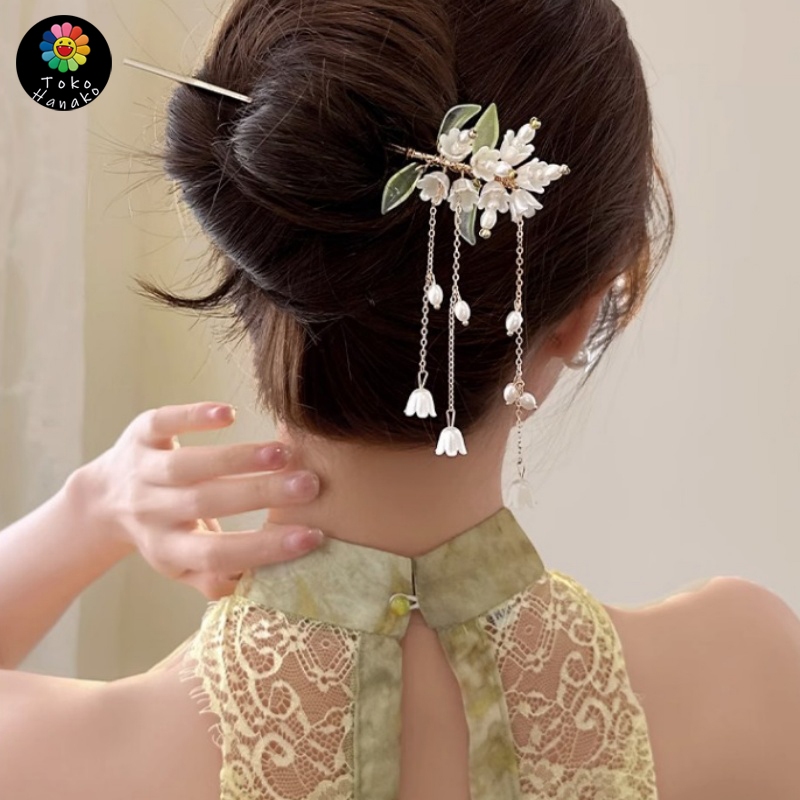 Jepit Rambut Sanggul Tusuk Tusuk Konde Rambut Jepit Rambut Rumbai Bunga Mutiara Gaya Cina Premium Se