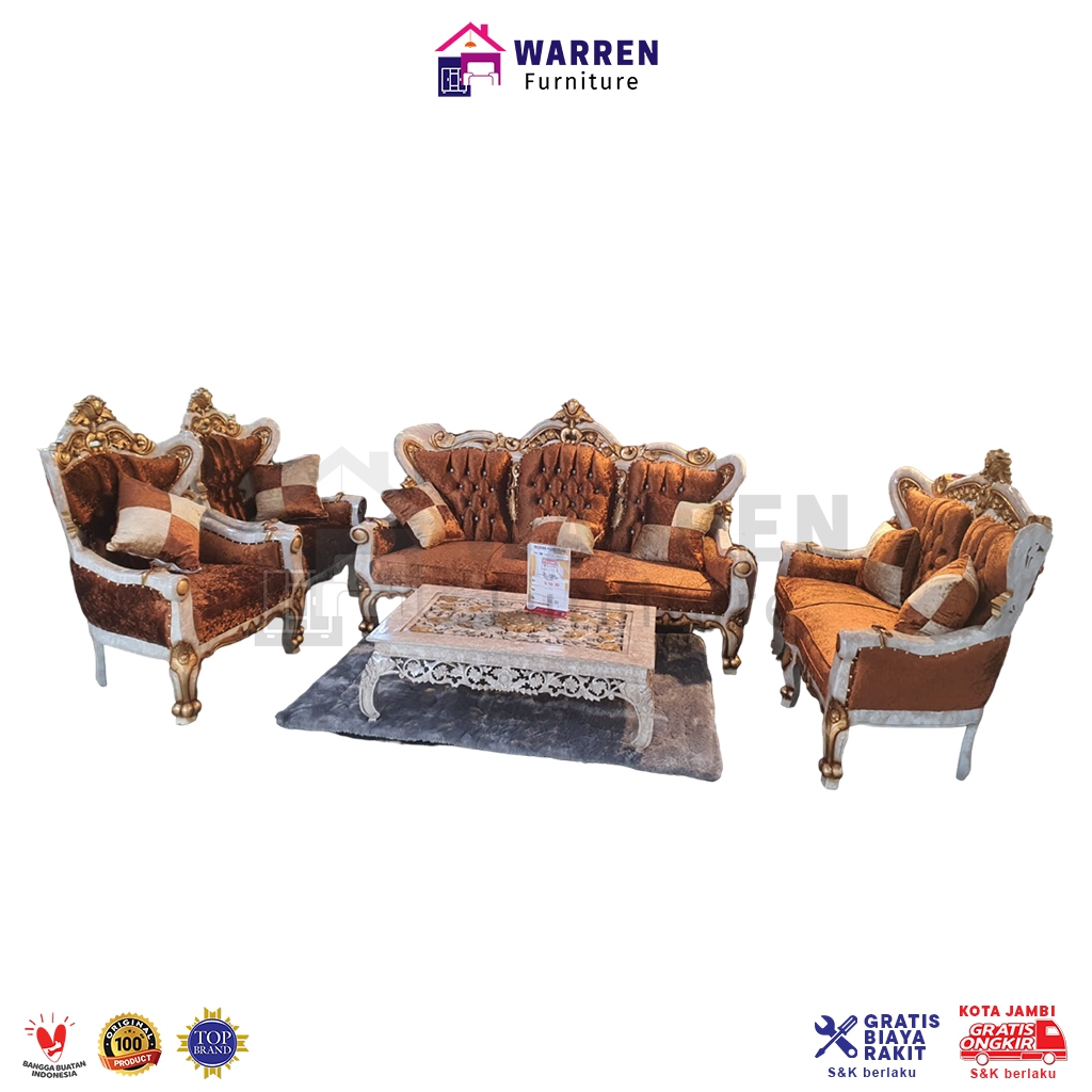 Kursi Meja Ruang Tamu Ukir Kayu Jati Jepara / Sofa Kayu Jati Jepara - Romawi Cengkeh 3211 Marmer Kom