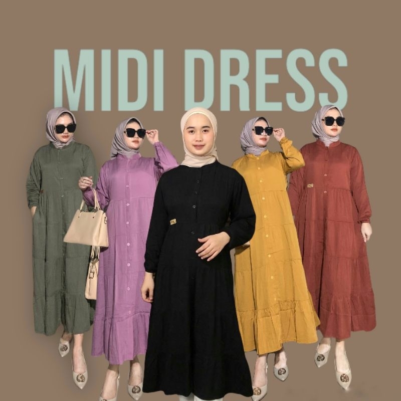 Midi Dress Polos Katun Rayon Twill Premium Midi Dress Rayon Twill Premium TERMURAH