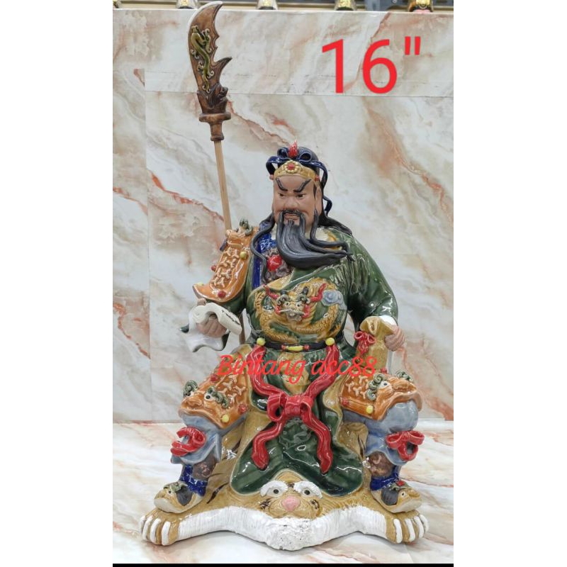 patung dewa kwan kung/ kwan kong/ guan yu - keramik - 16inch - naga - g24