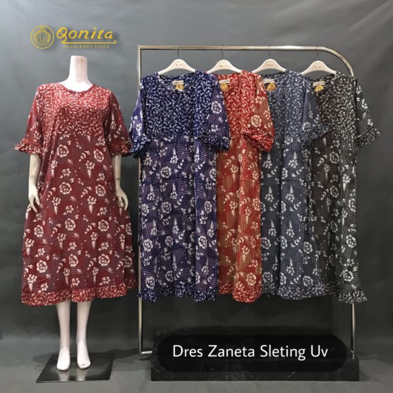 Daster Dres Zaneta Sleting UV Original By Qonita Batik & Boutique