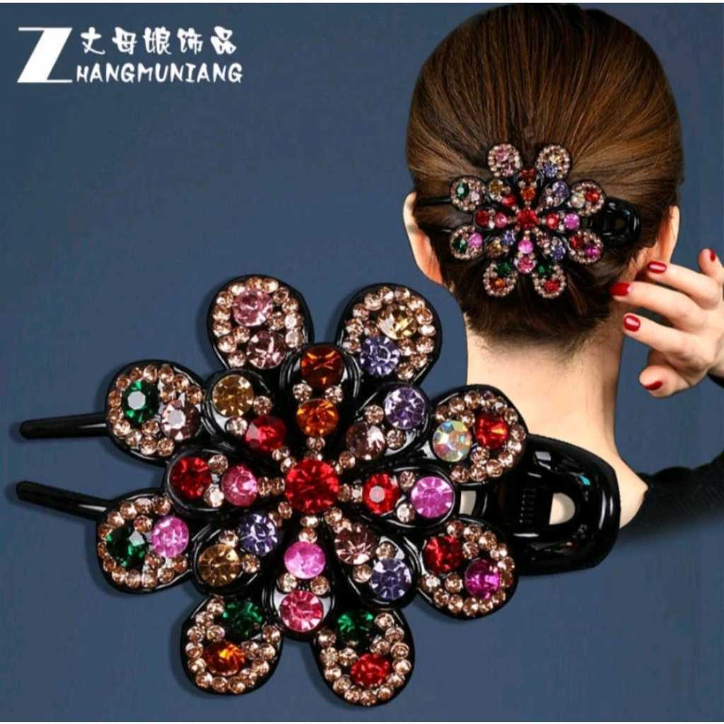Jepitan bunga korea jepit rambut dewasa - Jepit Rambut Pesta Kristal Sanggul Manik Modern Aksesoris 
