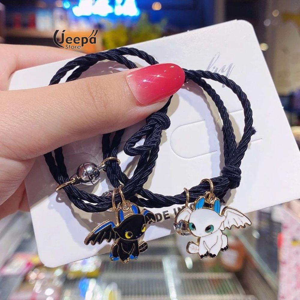 2 Pcs Gelang Couple Naga Hitam Putih Tali Karet Ulir | Korean Style Bracelet | Gelang Couple Pasanga